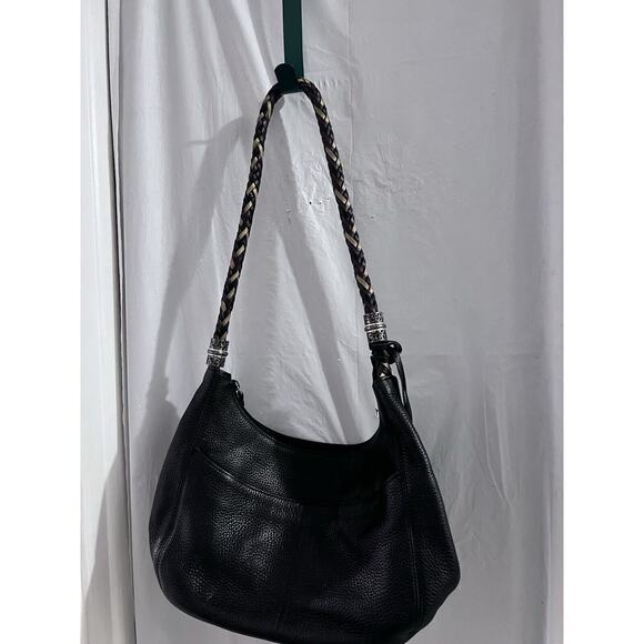 Brighton Barbados Zip Top Hobo Purse Black Pebble Leather Shoulder Bag - Picture 9 of 13